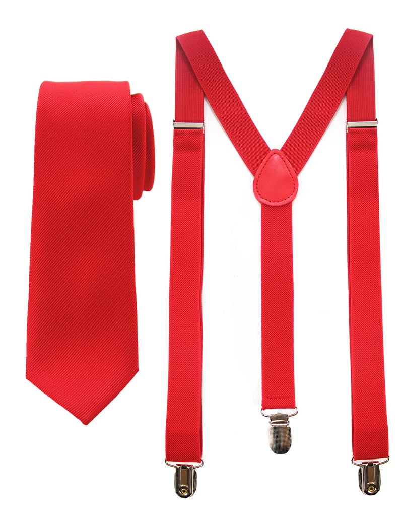 JEMYGINS Red Suspender and Silk Skinny Tie Necktie Sets for Men (Red) - Image 3